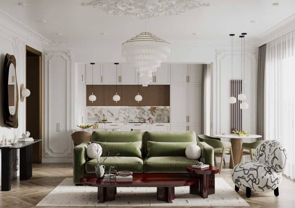 Кухня-гостиная . Стиль Неоклассика