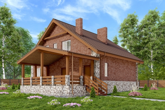 Rg6519 - Одноэтажный дом с мансардой, террасой и комнатой отдыха
